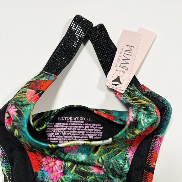 Victoria Secret 36DD L Bombshell Push Up Bikini Set Shine Strap Palm Tropical - Picture 10 of 10